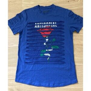 Antisocial Rose Snake Small T Shirt Blue Danger Love No Show Cutouts Rips Punk